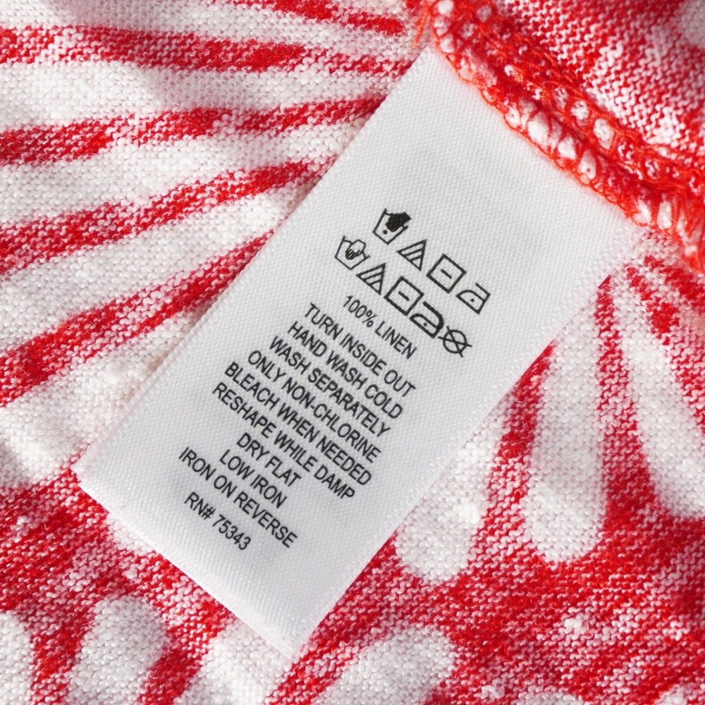 Joie 100% Linen Palm Print Top L 12 Red White Knit Cap Sleeve Blouse - Picture 7 of 8